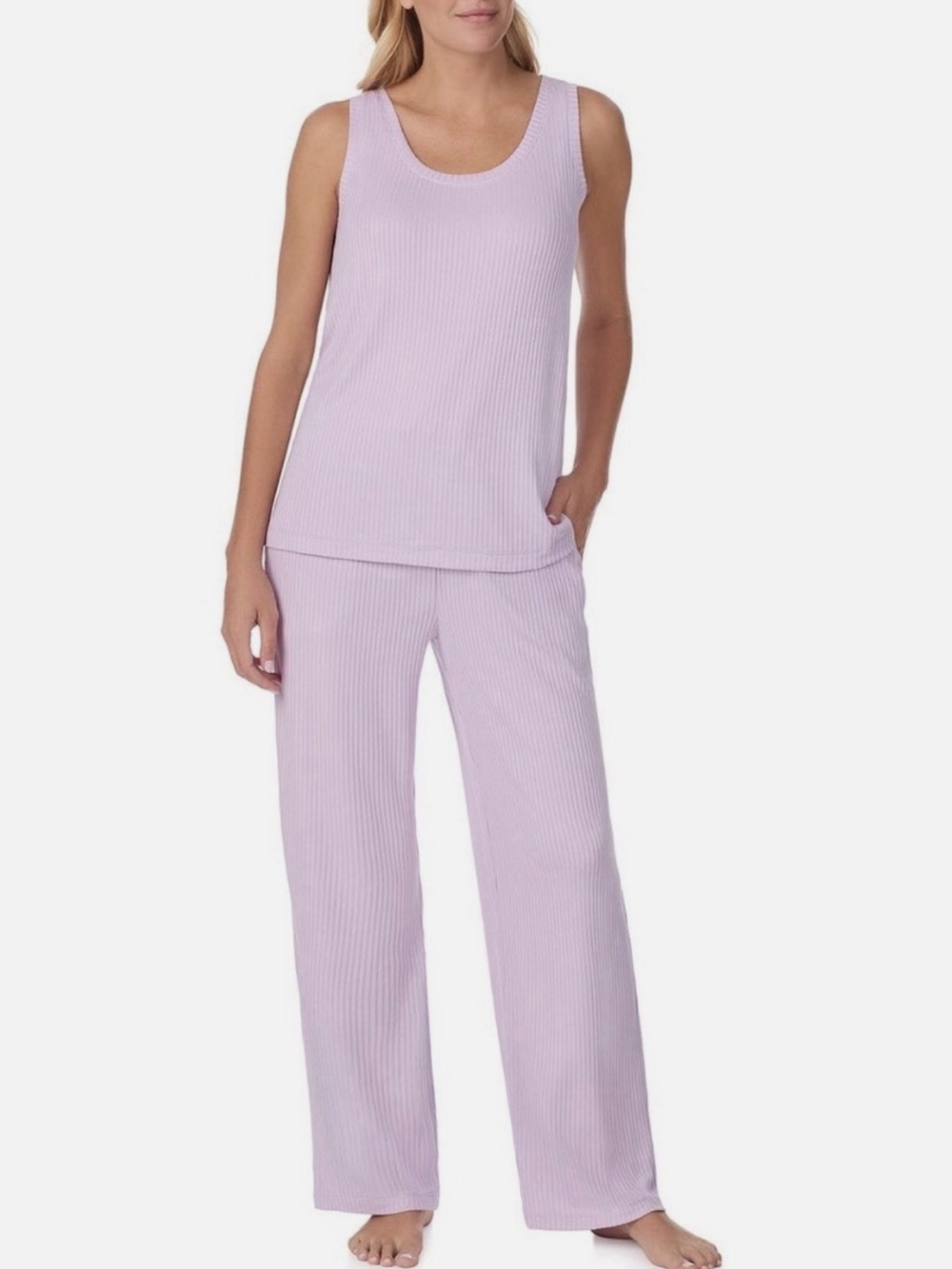 Women's Lavender Ribbed Button-Front 3 Piece Lounge Set - Picture 2 of 6